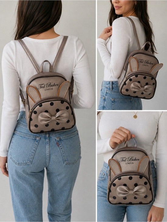Ted Baker Handbags - Ted Baker London Mini Backpack Bunny Bow Polka Dot Rose Gold Womens Bag Cut